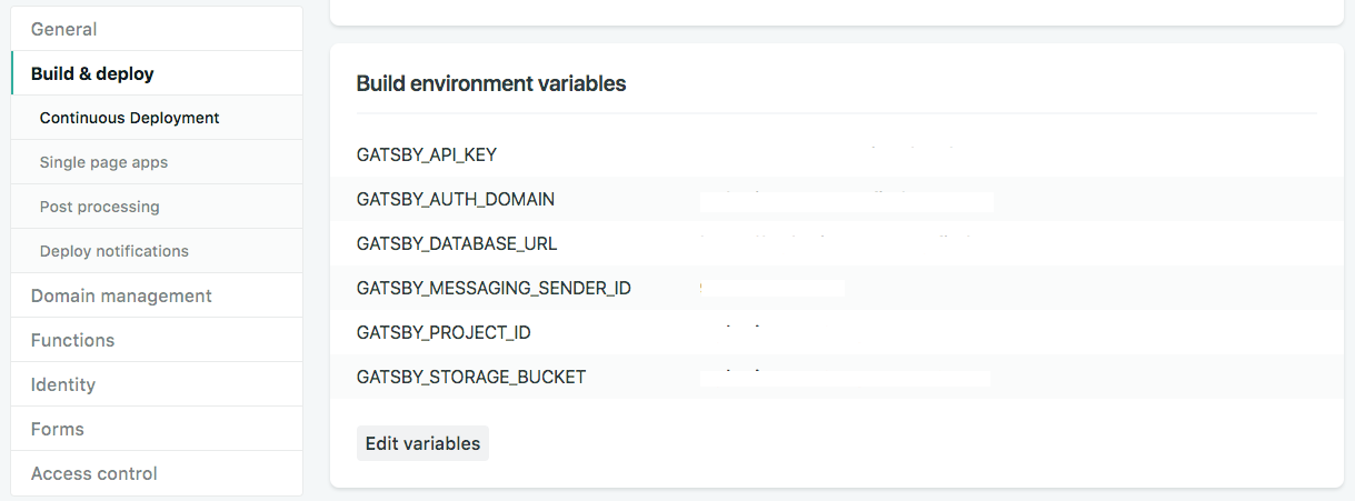 Netlify build environment variables