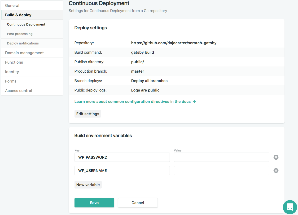 Netlify Build environment variables